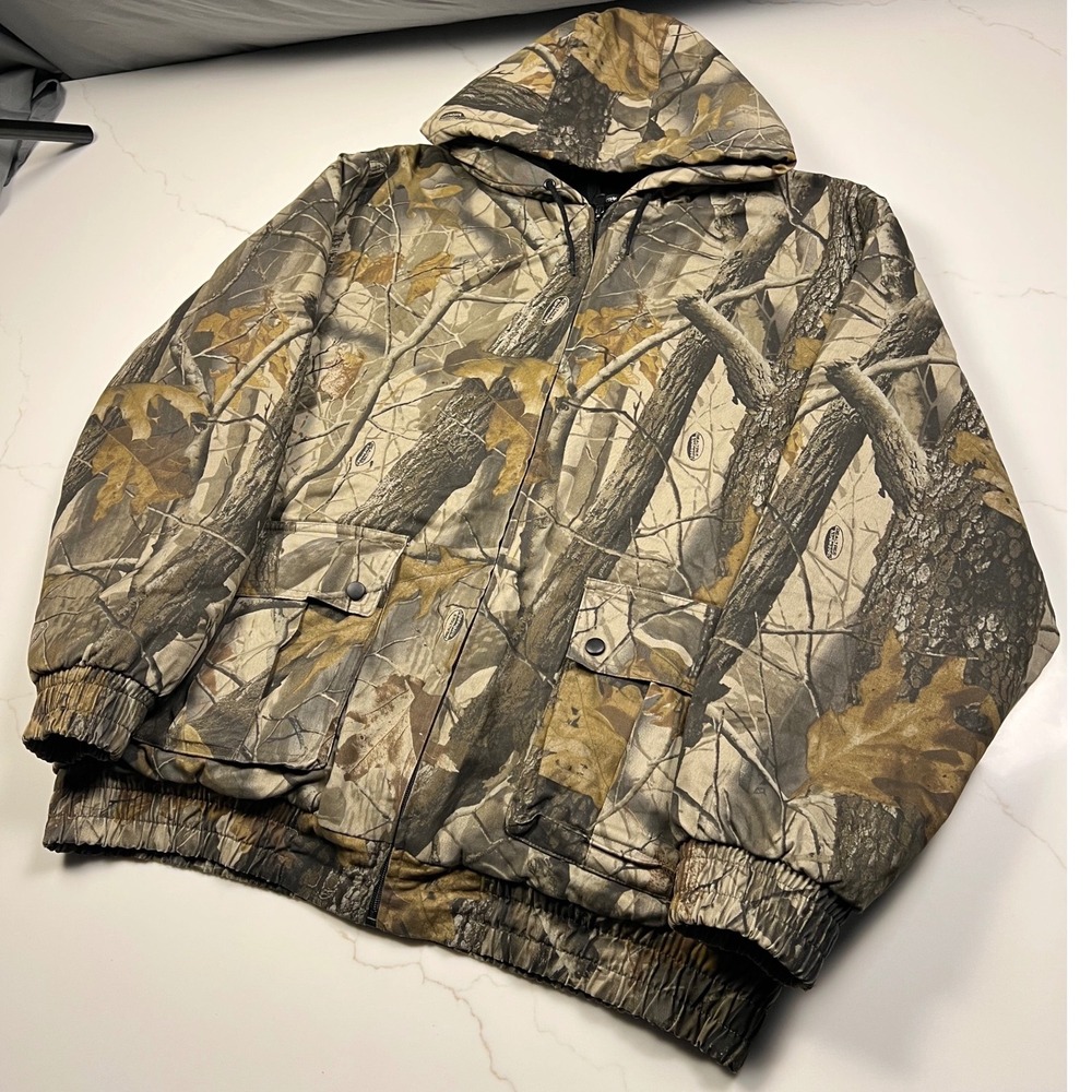 Outfitters Ridge Jacket Mens Large Camo Hooded Hardwoods Bomber WMT-39-H